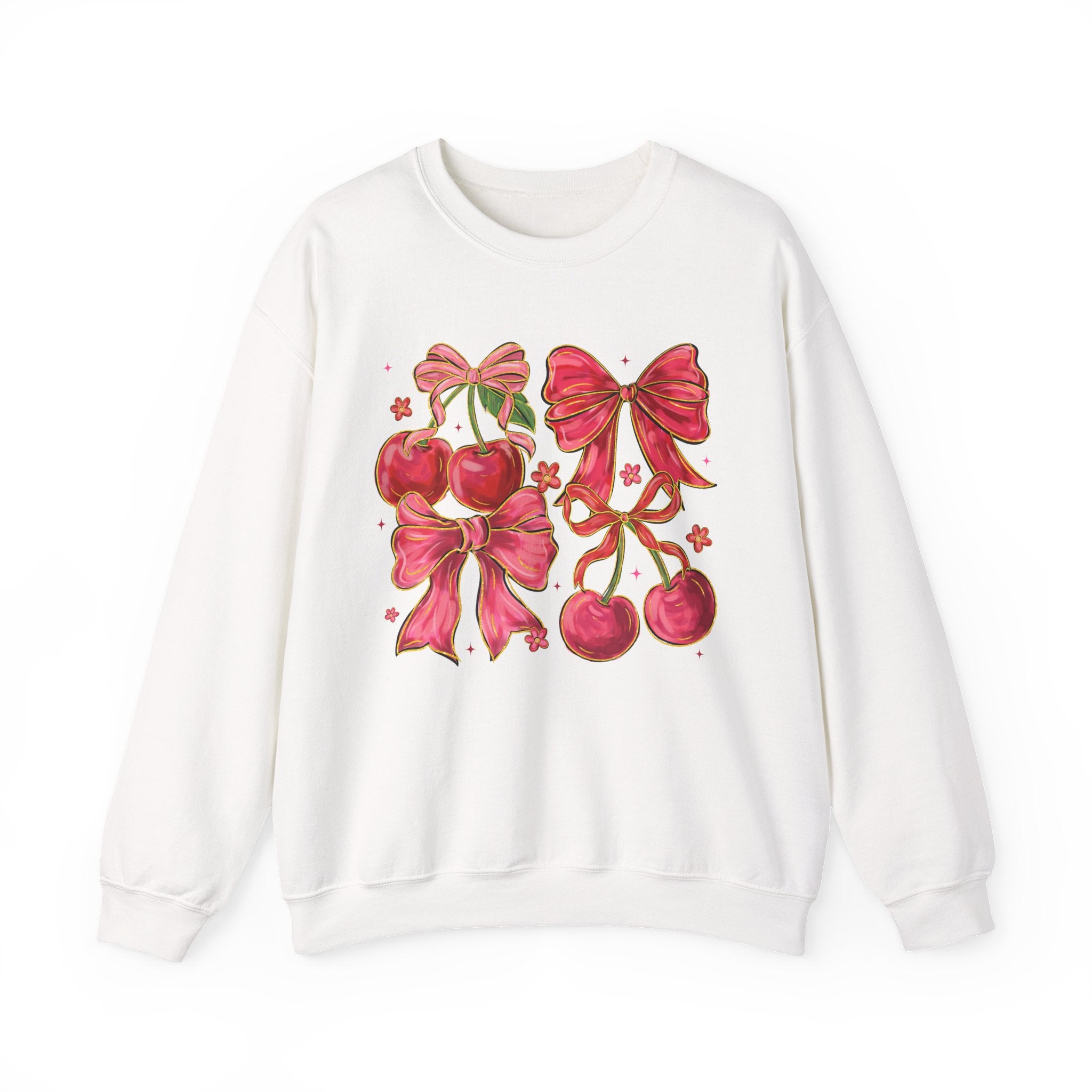 Pink Cherries & Ribbon Graphic - Crewneck Sweatshirt