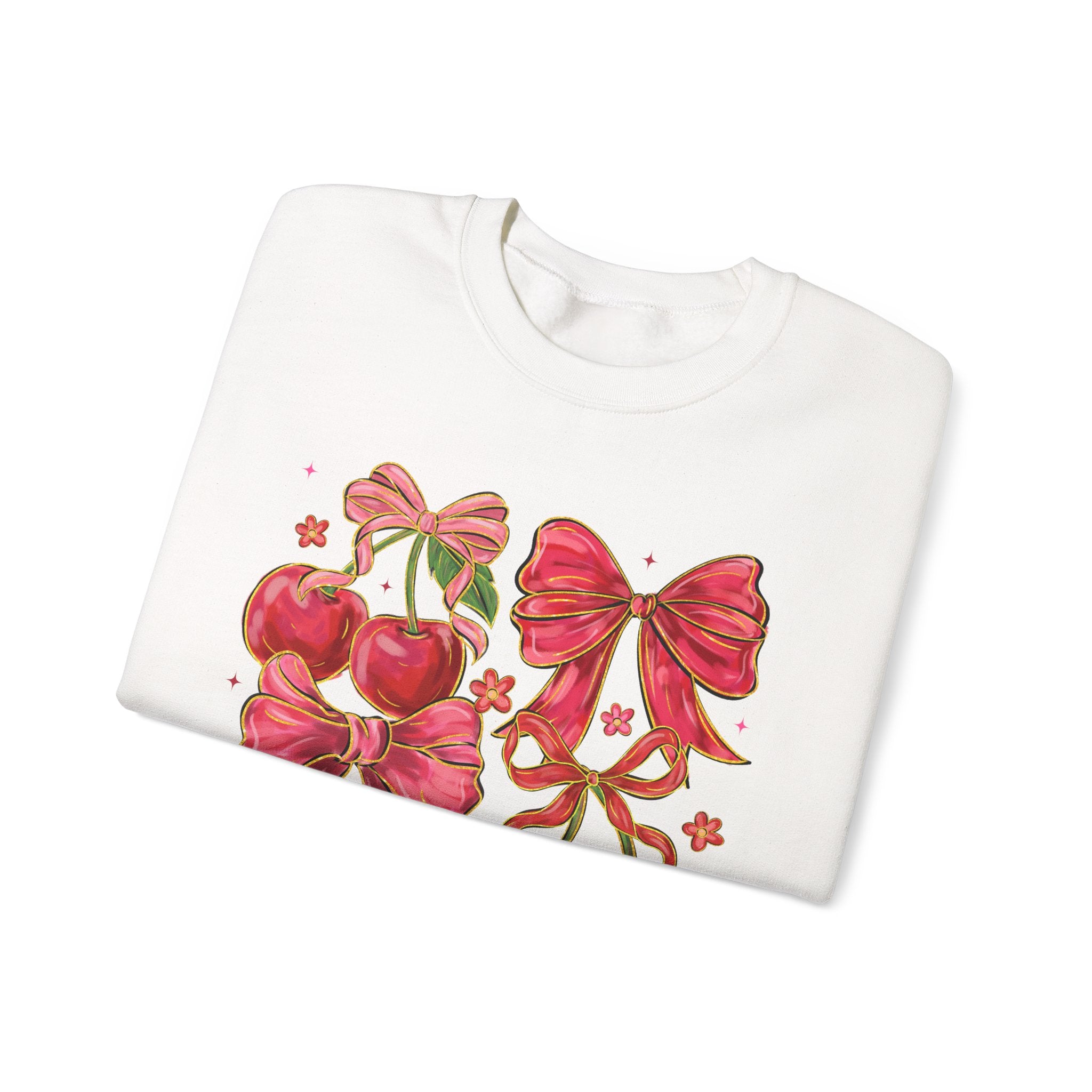 Pink Cherries & Ribbon Graphic - Crewneck Sweatshirt