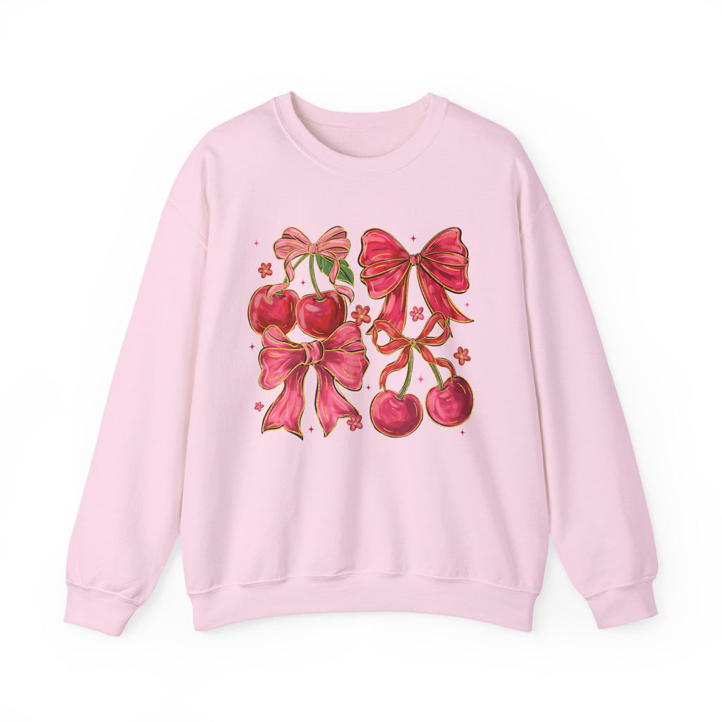 Pink Cherries & Ribbon Graphic - Crewneck Sweatshirt
