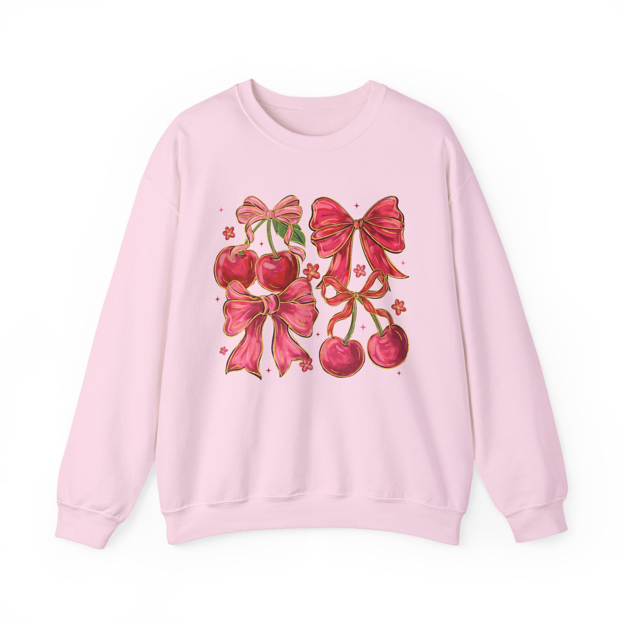 Pink Cherries & Ribbon Graphic - Crewneck Sweatshirt