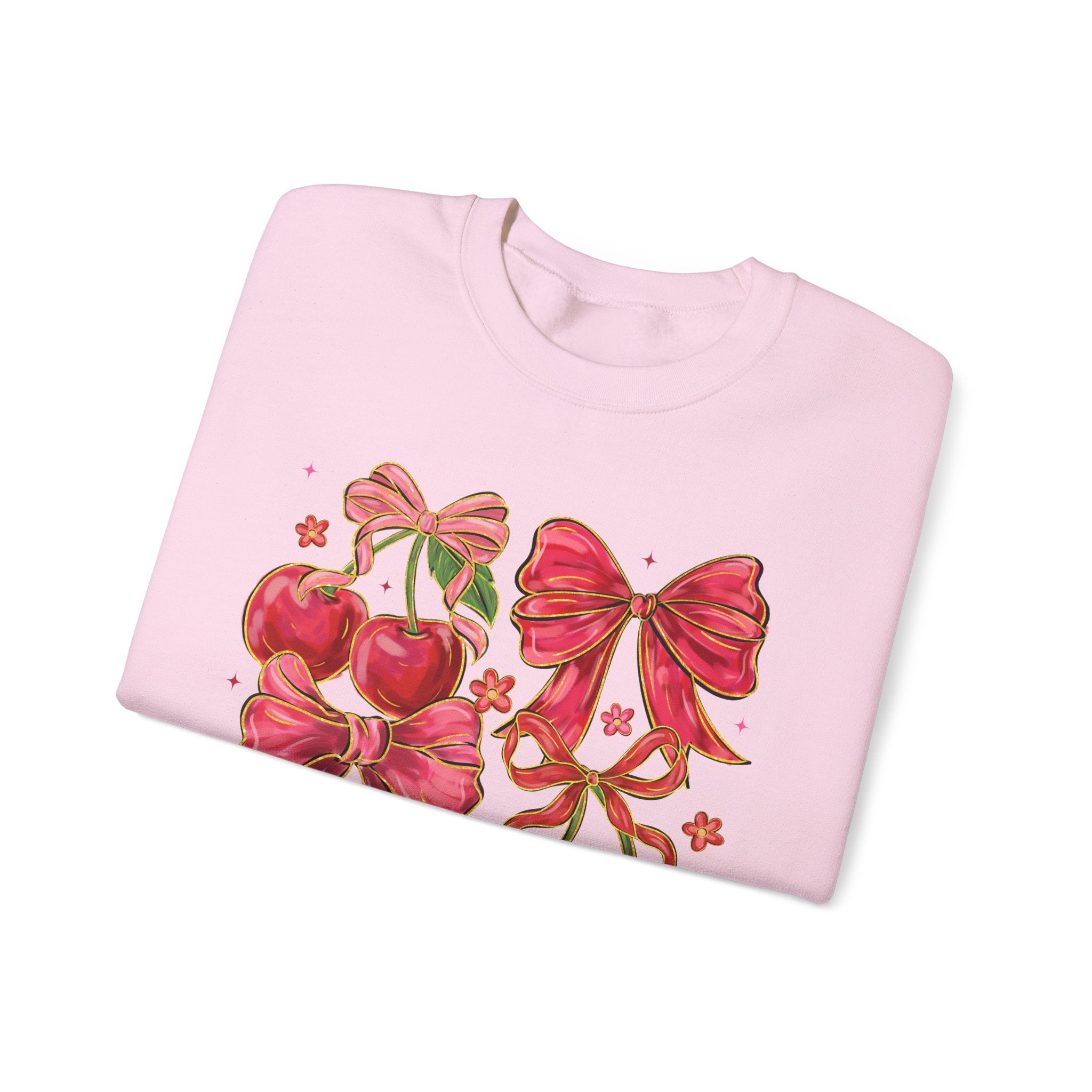 Pink Cherries & Ribbon Graphic - Crewneck Sweatshirt
